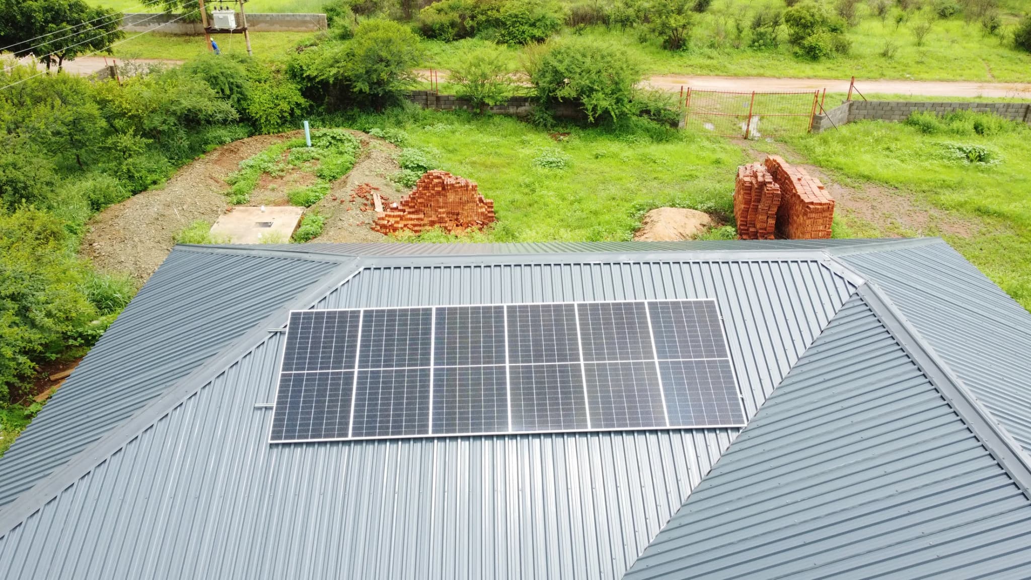 Top-down aerial view of the Mustard Seed solar array